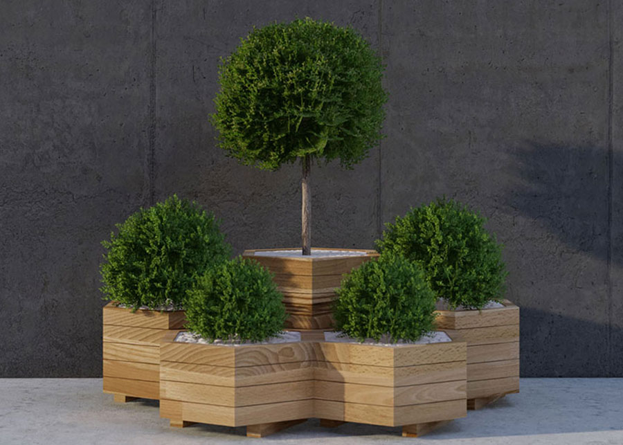 5’li Set Ahşap Saksı 70 cm